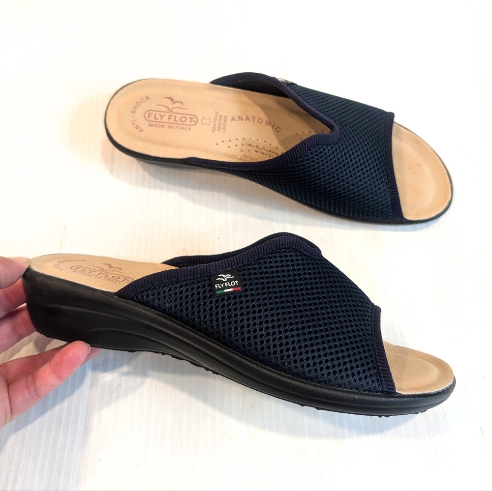 FLY FLOT Women's Blue Knit Slides Sandals Made In Italy Size 40
